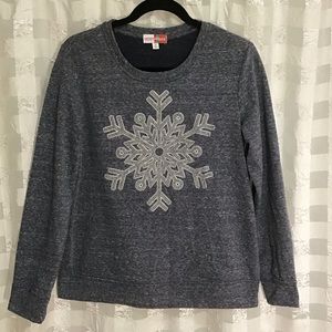 MerryWear Heathered Blue Sweatshirt with Beaded Snowflake Appliqué, Size M